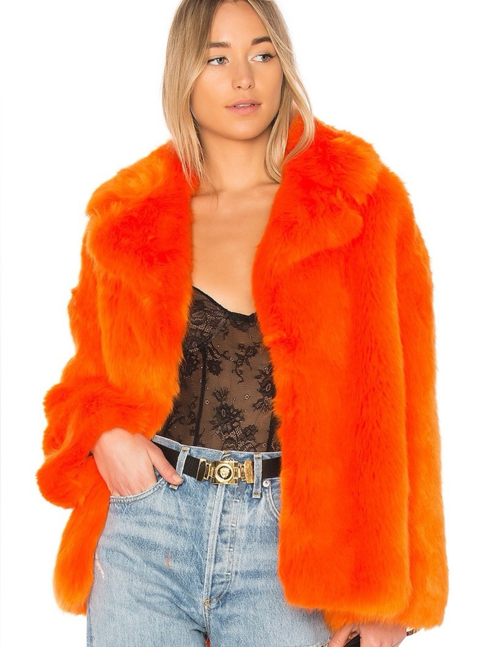 Diane Von Furstenberg Faux Fur Statement Jacket - Bright Orange WORN ONCE